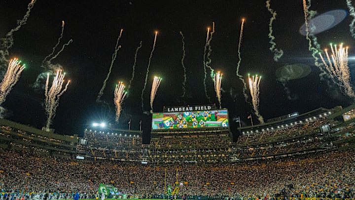 Fireworks go off before the Green Bay Packers game on Nov. 28, 2024.