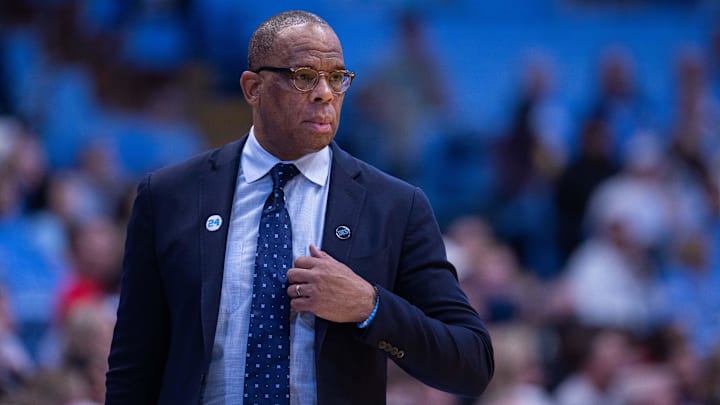 Nov 11, 2025; Chapel Hill, North Carolina, USA; North Carolina Tar Heels head coach Hubert Davis watches his team during the first half against the Radford Highlanders at Dean E. Smith Center. Mandatory Credit: Scott Kinser-Imagn Images