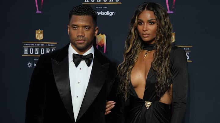 Russell Wilson and his wife Ciara appear on the red carpet prior to the NFL Honors awards ceremony.