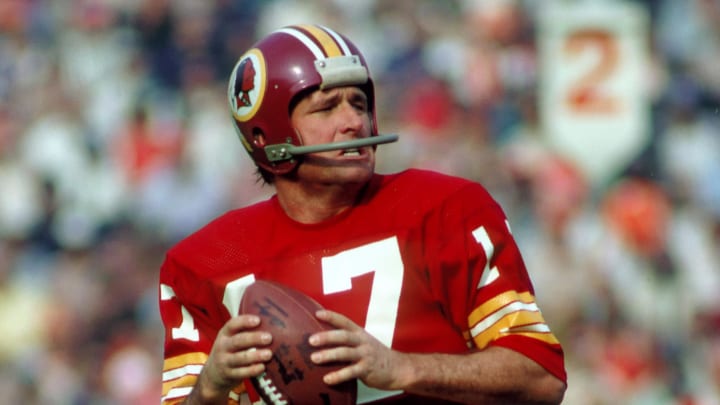 Jan 14, 1973; Los Angeles, CA, USA; FILE PHOTO;  Washington Redskins quarterback (17) Billy Kilmer in action against the Miami Dolphins during Super Bowl VII at the Los Angeles Coliseum. Miami defeated Washington 14-7 and the Dolphins completed their perfect season. Mandatory Credit: Tony Tomsic-USA TODAY NETWORK
