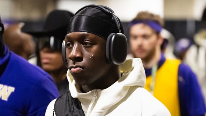 Huskies wide receiver Keith Reynolds is shown at the CFP national championship game in January 2024. 