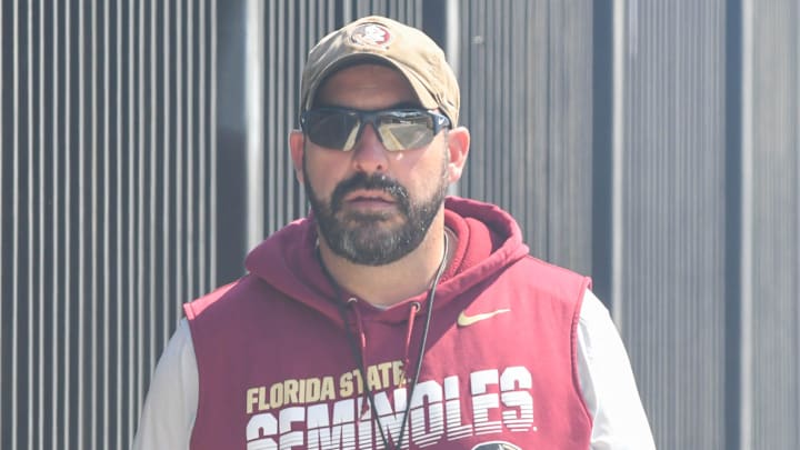Florida State football and coaches players arrive for the 10th FSU spring football practice of the