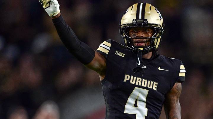 Purdue Boilermakers defensive back Hudauri Hines (4) signals after a missed pass.