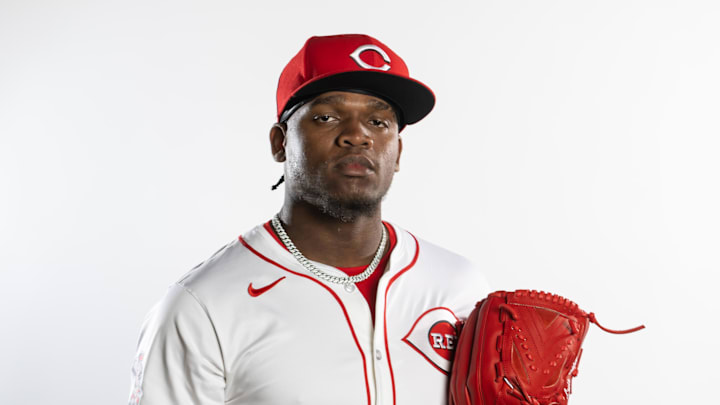 Cincinnati Reds pitcher Luis Mey poses for a portrait during Media Day at the Cincinnati Reds Development Complex on Feb. 18.
