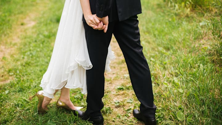 This bride is (perhaps unknowingly) following an old Swedish wedding tradition.