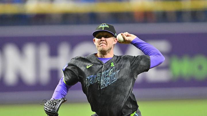 May 2, 2026; St. Petersburg, Florida, USA; Tampa Bay Rays pitcher Garrett Cleavinger (60) serves a pitch during the eighth inning against San Francisco Giants at Tropicana Field.