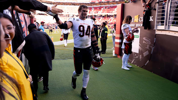 Cincinnati Bengals defensive end Sam Hubbard (94) high fives fans after the NFL game between the