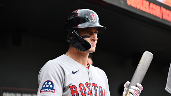 Aug 26, 2025; Baltimore, Maryland, USA; Boston Red Sox outfielder Roman Anthony (19) stands in the dugout before the game between the Baltimore Orioles and the Boston Red Sox at Oriole Park at Camden Yards. Mandatory Credit: James A. Pittman-Imagn Images Aug 26, 2025; Baltimore, Maryland, USA; Boston Red Sox outfielder Roman Anthony (19) stands in the dugout before the game between the Baltimore Orioles and the Boston Red Sox at Oriole Park at Camden Yards. Mandatory Credit: James A. Pittman-Imagn Images