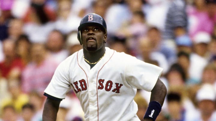 Boston, MA, USA; Boston Red Sox infielder Mo Vaughn in action against the Detroit Tigers at Fenway Park.
