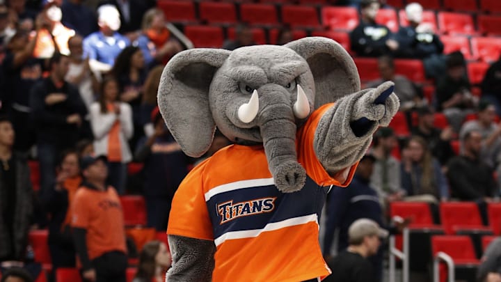 Mar 16, 2018; Detroit, MI, USA; Cal State Fullerton Titans mascot before the against the Purdue Boilermakers in the first round of the 2018 NCAA Tournament at Little Caesars Arena. Mandatory Credit: Raj Mehta-Imagn Images Mar 16, 2018; Detroit, MI, USA; Cal State Fullerton Titans mascot before the against the Purdue Boilermakers in the first round of the 2018 NCAA Tournament at Little Caesars Arena. Mandatory Credit: Raj Mehta-Imagn Images