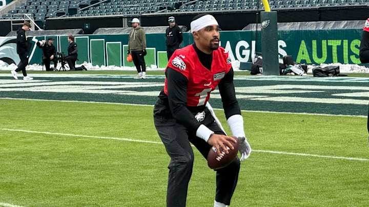 Jalen Hurts prepares to practice during Week 16. Jalen Hurts prepares to practice during Week 16.