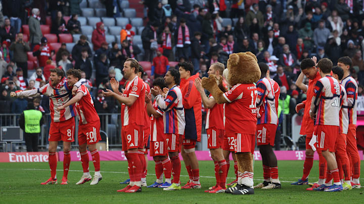Bayern Munich fans applauding home fans after win against Union Berlin. Bayern Munich fans applauding home fans after win against Union Berlin.