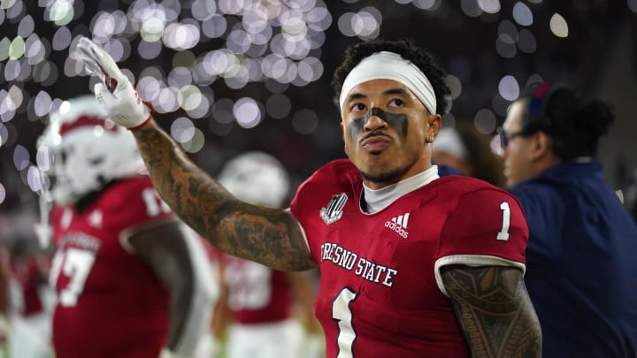 Sep 10, 2022; Fresno, California, USA; Fresno State Bulldogs wide receiver Nikko Remigio (1) stands on the sideline before the fourth quarter against the Oregon State Beavers at Valley Children's Stadium. Mandatory Credit: Cary Edmondson-USA TODAY Sports Sep 10, 2022; Fresno, California, USA; Fresno State Bulldogs wide receiver Nikko Remigio (1) stands on the sideline before the fourth quarter against the Oregon State Beavers at Valley Children's Stadium. Mandatory Credit: Cary Edmondson-USA TODAY Sports