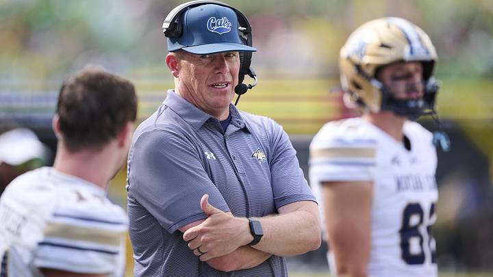 Montana State Bobcats head coach Brent Vigen talks to a player during the second half against the Oregon Ducks Montana State Bobcats head coach Brent Vigen talks to a player during the second half against the Oregon Ducks
