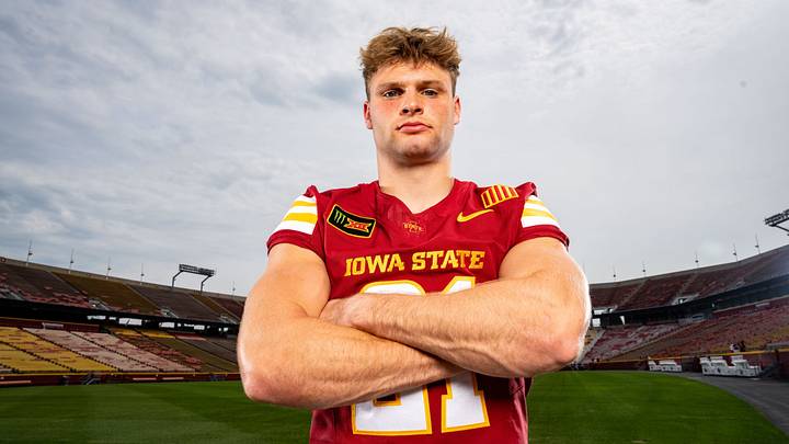 Running back Aiden Flora stands for a photo during Iowa State Football media day at Jack Trice Stadium in Ames, Wednesday, August 19, 2026.