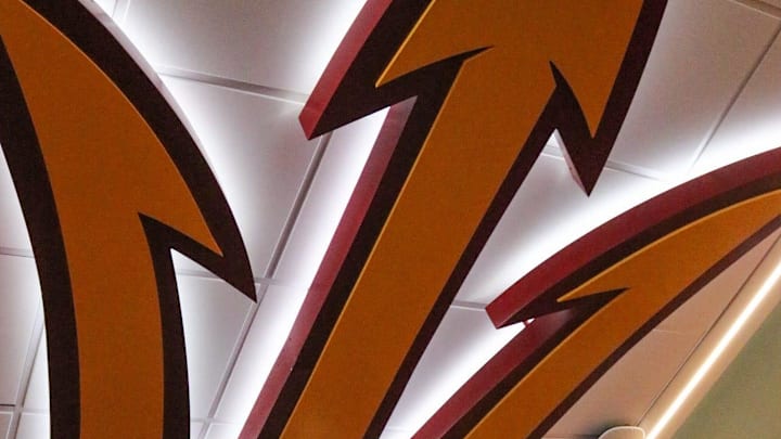 ASU hockey added the pitchfork logo to the ceiling of its locker room to avoid people stepping around the logo.
