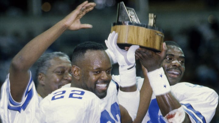Dallas Cowboys running back Emmitt Smith and wide receiver Michael Irvin.