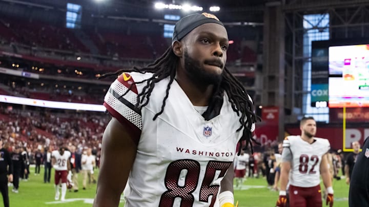 Sep 29, 2024; Glendale, Arizona, USA; Washington Commanders wide receiver Noah Brown (85) against the Arizona Cardinals at State Farm Stadium. Mandatory Credit: Mark J. Rebilas-Imagn Images