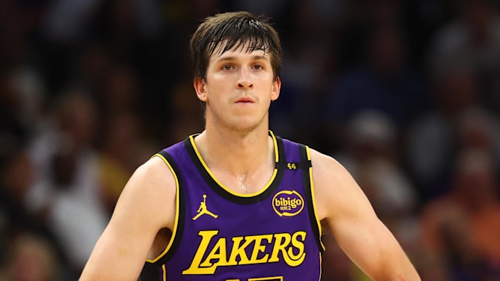 Oct 28, 2024; Phoenix, Arizona, USA; Los Angeles Lakers guard Austin Reaves (15) against the Phoenix Suns at Footprint Center. Mandatory Credit: Mark J. Rebilas-Imagn Images Oct 28, 2024; Phoenix, Arizona, USA; Los Angeles Lakers guard Austin Reaves (15) against the Phoenix Suns at Footprint Center. Mandatory Credit: Mark J. Rebilas-Imagn Images