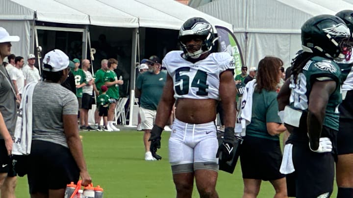 Jeremiah Trotter, Jr., had an interception against the Patriots in their joint practice.