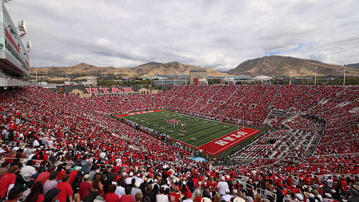 A general view of Rice-Eccles Stadium between the third and fourth quarter of the game between the Utah Utes and the Texas Tech Red Raiders.