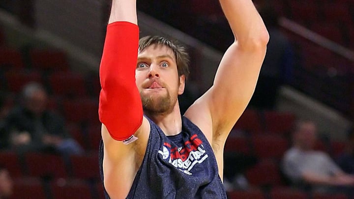 Dec. 21, 2010; Chicago, IL, USA; Philadelphia 76ers forward Andres Nocioni (5) warms up prior to a game against the Chicago Bulls at the United Center. Mandatory Credit: Dennis Wierzbicki-Imagn Images