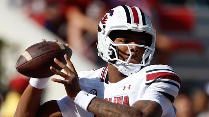 Oct 12, 2024; Tuscaloosa, Alabama, USA;  South Carolina Gamecocks quarterback LaNorris Sellers (16) during warm ups at Bryant-Denny Stadium. Mandatory Credit: Butch Dill-Imagn Images