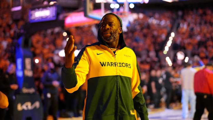 May 12, 2025; San Francisco, California, USA; Golden State Warriors forward Draymond Green (23) blows a kiss towards the crowd before the start of the game against the Minnesota Timberwolves during game four of the second round for the 2025 NBA Playoffs at Chase Center. Mandatory Credit: Cary Edmondson-Imagn Images May 12, 2025; San Francisco, California, USA; Golden State Warriors forward Draymond Green (23) blows a kiss towards the crowd before the start of the game against the Minnesota Timberwolves during game four of the second round for the 2025 NBA Playoffs at Chase Center. Mandatory Credit: Cary Edmondson-Imagn Images