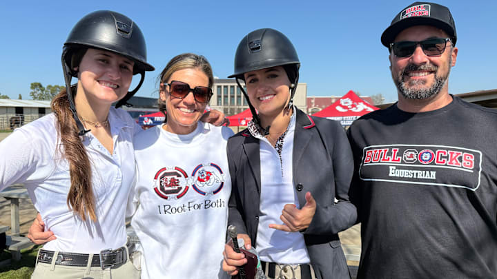Paloma Primavera, left, and her sister, Bella, middle, competed against each other during South Carolina's visit to Fresno State over the weekend. Bella, a junior for the Gamecocks, pulled out the 82-80 win.