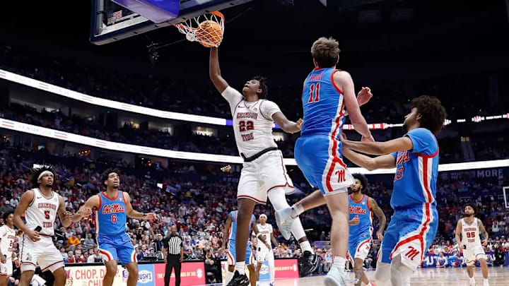 Alabama forward Aiden Sherrell (22) in action against Ole Miss at Bridgestone Arena in Nashville, TN on Friday, Mar 13, 2026. Alabama forward Aiden Sherrell (22) in action against Ole Miss at Bridgestone Arena in Nashville, TN on Friday, Mar 13, 2026.