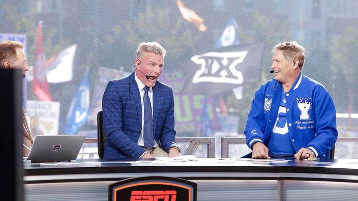 Pat McAfee and Steve Young on College GameDay set Pat McAfee and Steve Young on College GameDay set