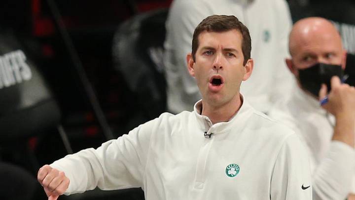 May 25, 2021; Brooklyn, New York, USA; Boston Celtics head coach Brad Stevens coaches his team against the Brooklyn Nets during the first quarter of game two of the first round of the 2021 NBA Playoffs at Barclays Center. Mandatory Credit: Brad Penner-Imagn Images May 25, 2021; Brooklyn, New York, USA; Boston Celtics head coach Brad Stevens coaches his team against the Brooklyn Nets during the first quarter of game two of the first round of the 2021 NBA Playoffs at Barclays Center. Mandatory Credit: Brad Penner-Imagn Images