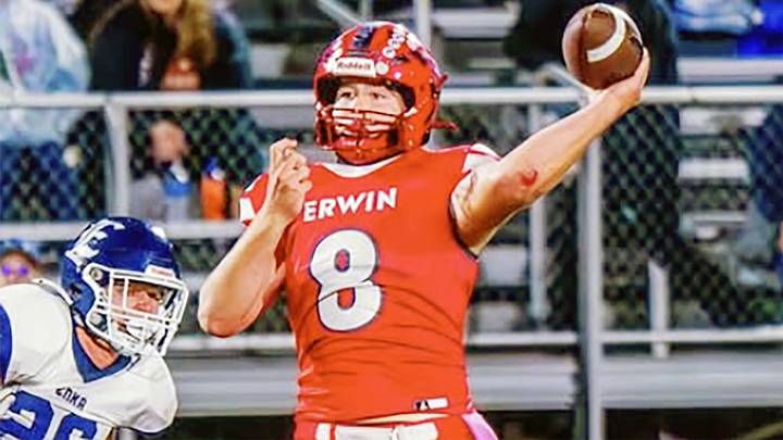 Erwin's Caden Ingle passed for 359 yards and five touchdowns in the Warriors' 49-7 win over Brevard. Erwin's Caden Ingle passed for 359 yards and five touchdowns in the Warriors' 49-7 win over Brevard.