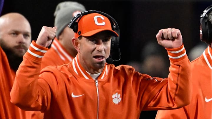 Dec 7, 2024; Charlotte, NC, USA; Clemson Tigers head coach Dabo Swinney during the second quarter against the Southern Methodist Mustangs in the 2024 ACC Championship game at Bank of America Stadium. 