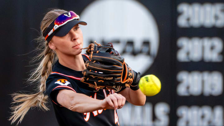 Rachel Castine fires across the diamond at Tech Softball Park.