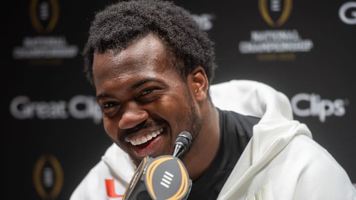 University of Miami's Rueben Bain Jr. talks at Media Day during the College Football Playoff on Saturday, Jan. 17, 2026. University of Miami's Rueben Bain Jr. talks at Media Day during the College Football Playoff on Saturday, Jan. 17, 2026.