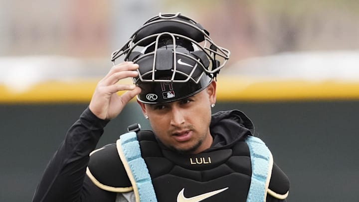 Arizona Diamondbacks catcher Gabriel Moreno (14) during spring training workouts at Salt River Fields on Feb. 13, 2026, Scottsdale.