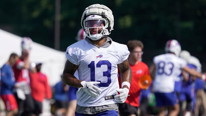 Buffalo Bills wide receiver Jalen Virgil rotates to another part of the field during the Buffalo Bills training camp at St. John Fisher University in Pittsford on July 24, 2025.