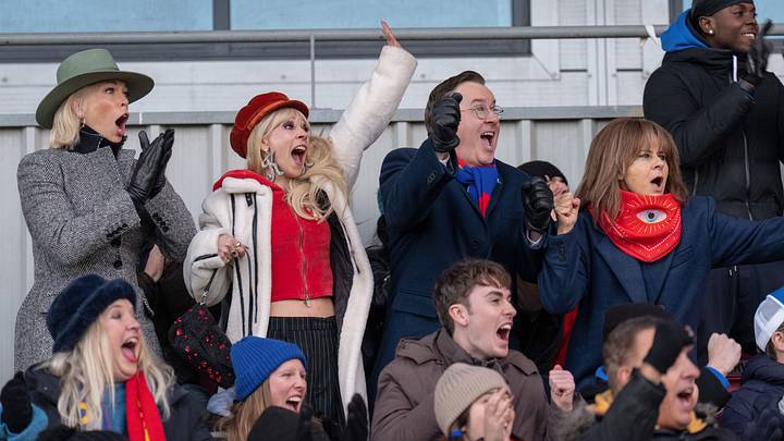 Hannah Waddingham, Juno Temple, Jeremy Swift and Tracey Ullman in “Ted Lasso,” now streaming on Apple TV.