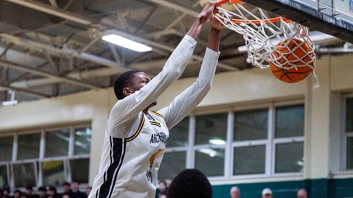 Archbishop Wood's Jaydn Jenkins, 11, dunks against La Salle during a Philadelphia Catholic League boys’ basketball game in Warminster on Feb. 6, 2026. Archbishop Wood's Jaydn Jenkins, 11, dunks against La Salle during a Philadelphia Catholic League boys’ basketball game in Warminster on Feb. 6, 2026.