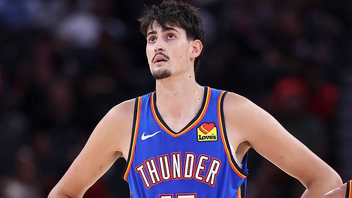 Oct 15, 2026; Houston, Texas, USA; Oklahoma City Thunder center Aday Mara (15) looks on during the game against the Houston Rockets at Toyota Center. Mandatory Credit: Troy Taormina-Imagn Images