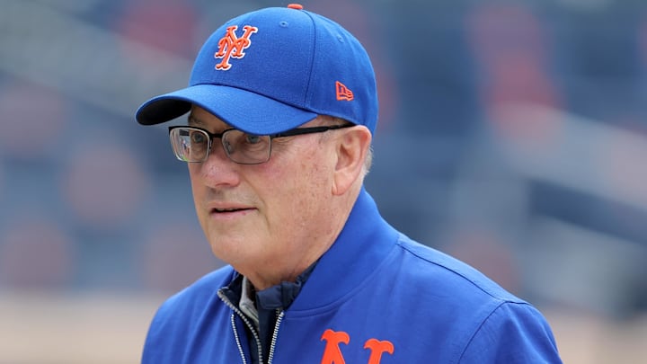 Apr 22, 2026; New York City, New York, USA; New York Mets owner Steve Cohen on the field during batting practice before a game against the Minnesota Twins at Citi Field. Mandatory Credit: Brad Penner-Imagn Images