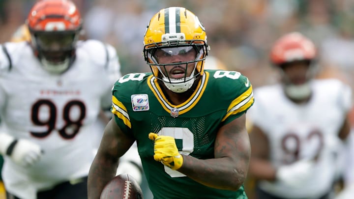 Green Bay Packers running back Josh Jacobs (8) against the Cincinnati Bengals on Sunday, October 12, 2025, at Lambeau Field in Green Bay, Wis.
Wm. Glasheen USA TODAY NETWORK-Wisconsin