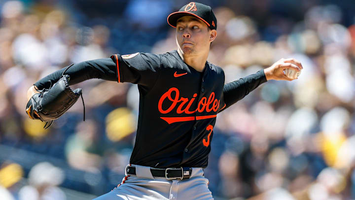 Sep 3, 2025; San Diego, California, USA; Baltimore Orioles starting pitcher Cade Povich (37) throws a pitch during the first inning against the San Diego Padres at Petco Park. Mandatory Credit: David Frerker-Imagn Images