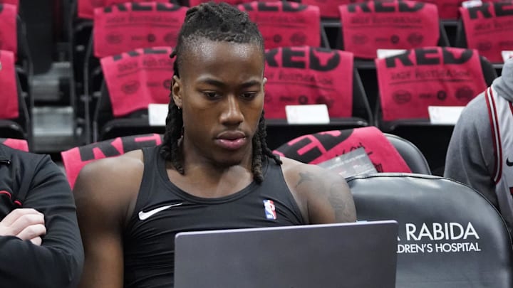 Apr 17, 2024; Chicago, Illinois, USA; Chicago Bulls guard Ayo Dosunmu (12) : David Banks-USA TODAY Sports