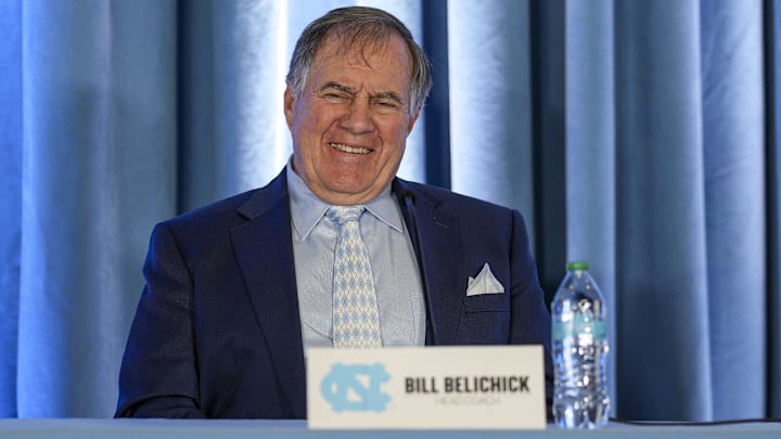 Dec 12, 2024; Chapel Hill, NC, USA;  North Carolina Tar Heels new head coach Bill Belichick at Loudermilk Center for Excellence. Mandatory Credit: Jim Dedmon-Imagn Images