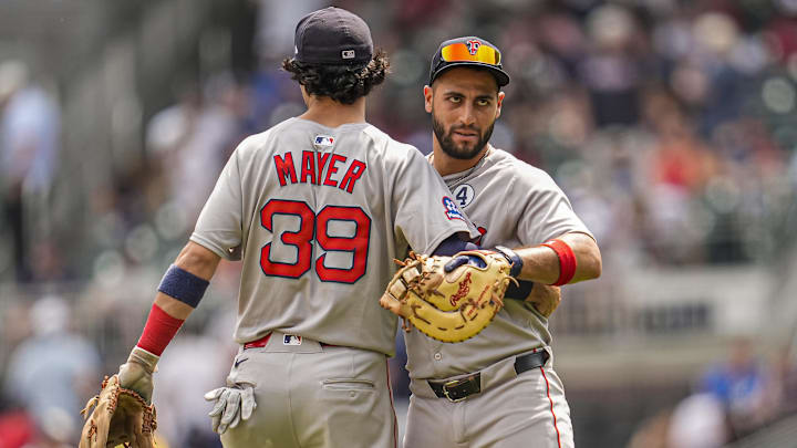 Boston Red Sox infielders Marcelo Mayer, Abraham Toro