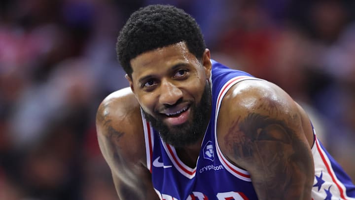 Mar 25, 2026; Philadelphia, Pennsylvania, USA; Philadelphia 76ers forward Paul George (8) looks on against the Chicago Bulls during the third quarter at Xfinity Mobile Arena. Mandatory Credit: Bill Streicher-Imagn Images Mar 25, 2026; Philadelphia, Pennsylvania, USA; Philadelphia 76ers forward Paul George (8) looks on against the Chicago Bulls during the third quarter at Xfinity Mobile Arena. Mandatory Credit: Bill Streicher-Imagn Images