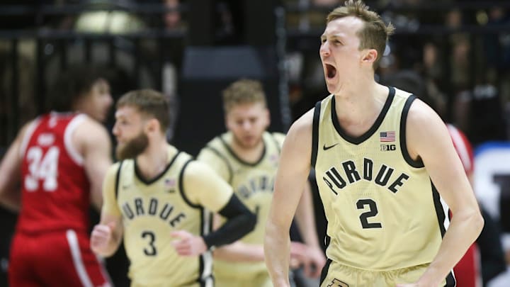Purdue Boilermakers guard Fletcher Loyer (2) celebrates after a bucket