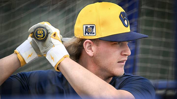 Milwaukee Brewers shortstop Cooper Pratt takes batting practice during spring training workouts Monday, February 17, 2025, at American Family Fields of Phoenix in Phoenix, Arizona. Milwaukee Brewers shortstop Cooper Pratt takes batting practice during spring training workouts Monday, February 17, 2025, at American Family Fields of Phoenix in Phoenix, Arizona.